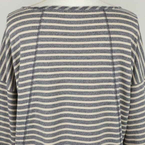 Madewell Chart Women's Large Blue Cream Stripe Scoop Neck 3/4 Sleeve Knit Blouse - Picture 4 of 8
